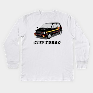 Retro Car City Turbo Black JDM Kids Long Sleeve T-Shirt